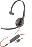 POLY Blackwire 3215 Monaural USB-A Headset (Bulk) Kabel Huvudband Kontor/callcenter USB Type-A Svart, Röd