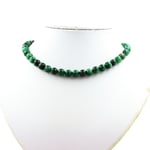 Collier perles Mica vert de Tanzanie qualité 5A 8 mm Chaine en acier inoxydable.