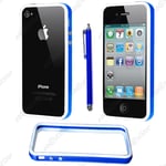 Housse Coque Etui Bumper Bleu / Blanc  pour Iphone 4S 4 + Stylet