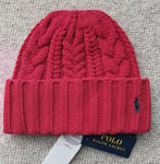 Genuine POLO RALPH LAUREN Red 25% WOOL Cable Knit BEANIE Hat Toque 449900237002