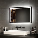 EMKE Miroir de Salle de Bain avec éclairage LED 40 x 60 cm - Anti-buée - Blanc Froid et Blanc Chaud - Miroir Lumineux - avec Interrupteur - Cadre en Aluminium de qualité supérieure IP44 - Économie