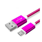 Câble Metal Nylon Pour Enceinte Bose Soundwear Companion Android Chargeur Usb/Micro Usb 1,5m Connecteur Tréssé - Rose Bonbon