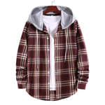 RIQWOUQT Homme Chemise Fleurie Manches Longues,Plaid Rouge À Capuche Chemise À Manches Longues Hommes Et Femmes Casual Plaid Chemise Imprimée Couple Vêtements Hip-Hop Tops Tops M-3Xl,XL