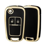 OFF WE GO Coque de Clé Voiture pour Chevrolet 2 Boutons Voiture Clé à Télécommande Étui pour Aveo Matiz Cruze Captiva Spark Trax Opel Astra Meriva Mokka Zafira Coque Protection Clé Voiture, Oro Nero