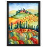 Landscape Of Tuscany House On The Hill Folk Art Artwork Framed Wall Art Print A4