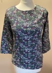 Weird Fish Womens Top Size 10 Punto Organic Printed Jersey Tee Floral Blue Purpl