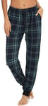 Vlazom Pantalon de Pyjama Femme Bas de Pyjama à Carreaux avec Cordon de Serrage et Poches Vêtements de Nuit，C Vert，XL