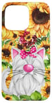 Coque pour iPhone 15 Pro Max White Cat Watercolor Graphic For Cat Mom Sunflower Floral