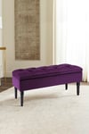 Purple Buttoned Tufted Velvet Storage Ottoman Bench with Rubberwood Legs Luxury Bed End Stool