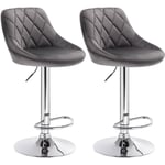 Woltu - Lot de 2 Tabouret de bar avec dossier et repose-pied, Hauteur réglable, Siège en velours, Gris foncé