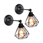 Sifree - Lot de 2 Applique Murale forme Diamant en Métal Fer Noir, Lustre abat-jour Cage Forgé Lampe Rétro Industrielle E27 pour Cuisine, Couloir,