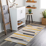 Livabliss Atlanta Tapis Géométrique Scandinave - Tapis de Couloir, Salon, Salle à Manger, Chambre, Cuisine - Tapis Design Boheme Chic, Berbere Moderne, Tapis Poil Court 80x220cm - Moutarde, Gris