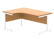 Office Hippo Essentials Left Corner Desks, Home Writing Computer Desk Office Desk For Work Place Or Home, Home Office Radial Desk With Cable Port Management, White Frame, Norwegian Beech, 160 x120cm