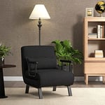 COSTWAY Fauteuil Convertible 1 Place, Fauteuil-Lit Chauffeuse 4-en-1 Dossier Réglable 6 Position, Oreiller, Siège Rembourré, Accoudoirs, Cadre Métal, Canapé-Lit Pliant pour Maison, Bureau (Noir)