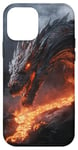 Coque pour iPhone 12 mini Dragon fondu se profilant au-dessus d'un ruisseau de lave ardent