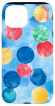 Coque pour iPhone 15 Aquarelle bleue ethnique arc-en-ciel Pickleball Design