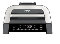 Ninja MAX 6-en-1 Grill d’intérieur et friteuse sans huile, 6 modes, cuit jusqu’à 6 hamburgers, capacité 3,8 l, faible dégagement de fumée, thermomètre à viande numérique inclus, Gris/Argent, DG551EU