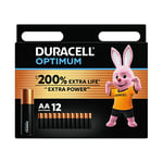 Duracell Optimum AA Batteries (12 Pack) - Alkaline Batteries 1.5V - Up To 200% Extra Life or Extra Power - Meets Demands Of Modern Devices - 100% Recyclable, 0% Plastic Packaging - LR6 MX1500