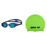 arena Lunettes de Natation Adultes The One, Antibuée, Mixtes, Verres Larges, Bleu (Light Blue-Blue-Blue), Taille unique & Classic Silicone Bonnet de piscine Mixte Adulte, Vert Fluo/Noir