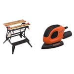 BLACK+DECKER Workmate Plus, Work Bench Tool Stand Saw Horse, Dual Height with Heavy Duty Steel Frame & 55 W Detail Mouse Electric Sander with 6 Sanding Sheets, BEW230-GB