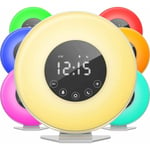 Réveil Sunrise - Horloge LED numérique avec interrupteur 6 couleurs et radio FM pour les chambres - Simulation de plusieurs sons de la nature et