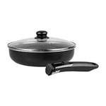 Sitram 713776 Sauteuse Aluminium pressé noir FAMILY Ø 26 cm H 6.5 cm, Couvercle vapeur en verre, Revêtement intérieur anti-adhésif sans PFO, manche amovible SITRAMOVIBLE - Tous feux dont induction