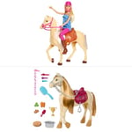 Barbie Bundle, Mysteries The Great Horse Chase Dance and Show Horse (HXJ42) + Doll, Blonde, Wearing Riding Outfit with Helmet, and Light Brown Horse with Soft White Mane and Tail (FXH13), for +3Y