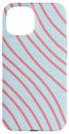 Coque pour iPhone 15 Fond bleu clair et motif lignes orange clair