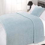 Dreamscene Large Luxury Waffle Honeycomb Mink Soft Warm Throw Over Sofa Bed Blanket - 200 x 240cm, Duck Egg, Duck Egg Blue