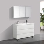 Meuble salle de bain design double vasque VERONA largeur 120 cm blanc laque