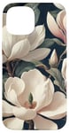 Coque pour iPhone 15 Magnolias crémeux élégants sur fond sombre