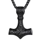 Pendentif Mjolnir Marteau Thor Hammer en Noire pour Homme Collier Viking Norse Gothique en Acier Inoxydable avec Chaîne Réglable 55 cm Bijoux Amulette Portection Porte Bonheur pour Femme Garçons