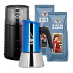 House of Barista kaffekvarn Inkl. Bialetti New Venus 4 Koppar Mokabryggare & 1kg Kaffe