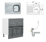 800 Kitchen Sink Unit Cabinet Cupboard Grey Gloss Luxe + Single Bowl Sink Franke