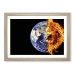 Big Box Art End of The Earth from Space Framed Wall Art Picture Print Ready to Hang, Oak A2 (62 x 45 cm)