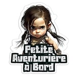 Autocollant voiture bebe a bord, petite aventuriere a bord 14x15cm vinyle haute qualité, bébé à bord, fun et moderne, 100% français, écoresponsable