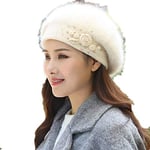 ZYM Béret d'hiver pour femme en tricot avec fleur à double couche pour le ski - Beige