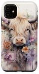 iPhone 11 Spring Elegant Highland Cow Pastel Watercolor Floral Case