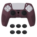 eXtremeRate PlayVital Wine Red 3D Studded Edition Anti-slip Silicone Cover Skin for ps5 Controller, Soft Rubber Case for ps5 Wireless Controller with 6 Black Thumb Grip Caps