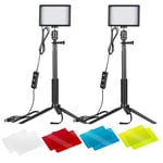 Neewer 2pcs Lampes Vidéo LED USB 5600k Dimmable avec Support de Trépied Réglable et Filtres de Couleur pour La Prise de Vue sur Table/en Contre-plongée, Le Zoom/L'éclairage de Conférence Vidéo