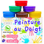 Creative Deco Peinture au Doigt Enfant | 6 x 125 ML Pots | Peinture Lavable | Couleurs Intenses et Vives | Loisir Creatif | Sûr et Non Toxique | Peinture Lavable A Base d'eau | pour Tout-Petits