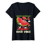 Womens Cute Watermelon Pun I Sunshine Watermelons Good Vibes V-Neck T-Shirt