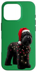 Coque pour iPhone 16 Pro Chapeau de Père Noël Terrier Russe Noir Lumières de Noël Propriétaire Chien