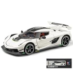 1/24 Koenigsegg Jesko Diecast Legering Metallleksak Bil Miniatyr Fordonsmodell Pull Back Ljud Ljus Dörrar Öppningsbara Samling Present WHITE