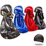 4PCS Silky Durags for Men 360 Waves, Designer Do Rag, Award 1 Wave Cap, S-Crane BRB 4pcs, M-L