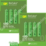 8 x GP ReCyko AAA Rechargeable Batteries 650 mAh phone solar lights HR03 LR03