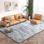 Calore Tapis de Salon Tapis Shaggy Tapis Chambre Tapis Moderne Interieur Confortable Maison Tapis de Sol (Gris Blanc, 135 x 185 cm)