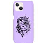 Coque violet Iphone 14 lion fleur jungle