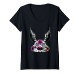 Womens Cute Easter bunny Calavera art Bunny sugar skull calavera V-Neck T-Shirt