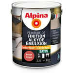 Alpina - Peinture Alkyde en Emulsion Bois & Multisupports - Intérieur & Extérieur - Satin Finition: Satiné - Couleur: Rouge brique - Conditionnement: